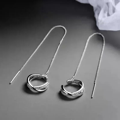 1PC Silver Color Crystal Tassel Cuff Ear Clip Earring for Women Shiny Rhinestone Chain Piercing Jewelry Fashion