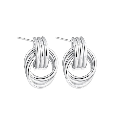Vintage Gold Plated Triple Knot Stud EarringsTwisted Small Circle Stainless Steel Punk Jewelry for Women