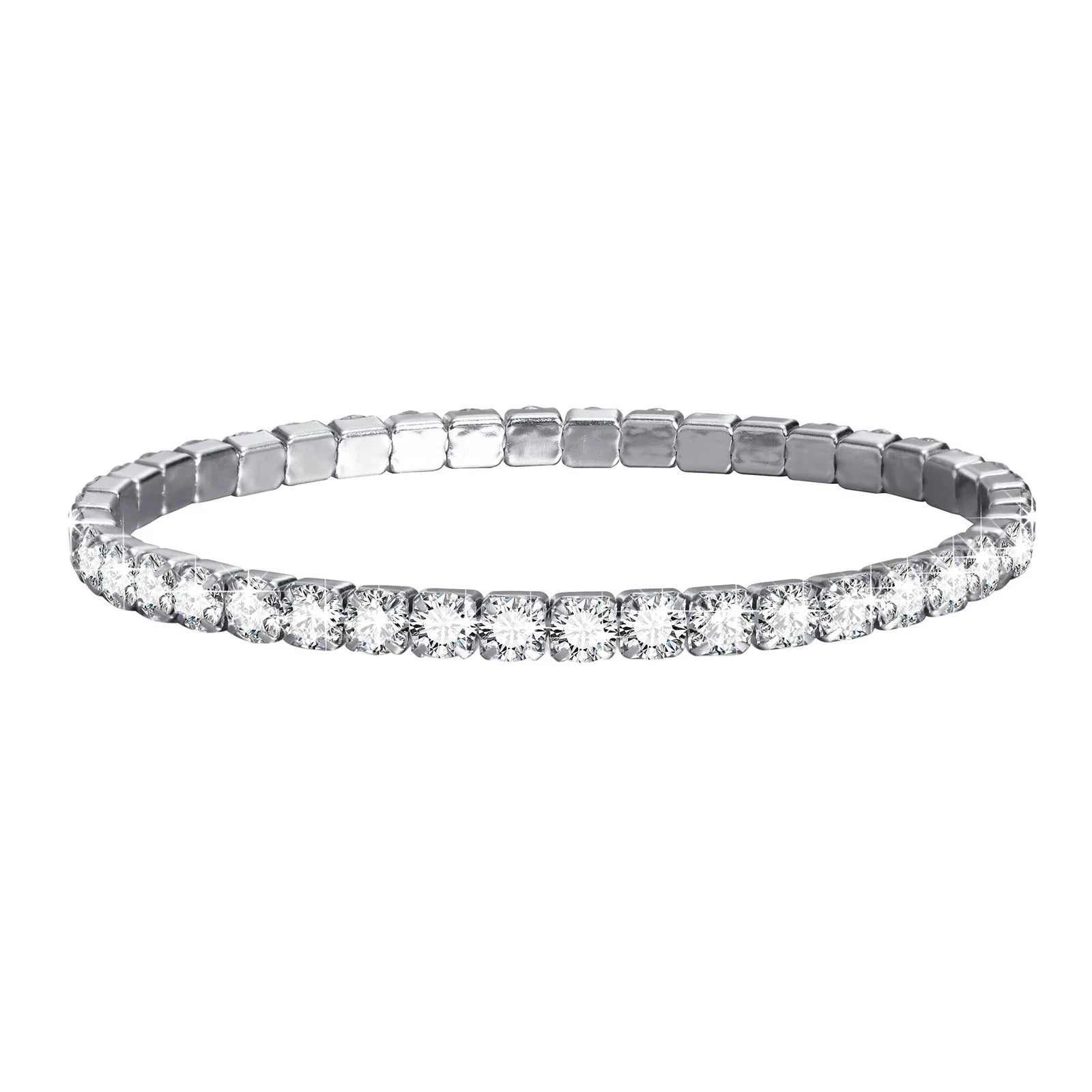 Cubic Zirconia Tennis Bracelet for Women, Elastic Stainless Steel Rose Gold Color Hand Chain, Minimalist Link Jewelry