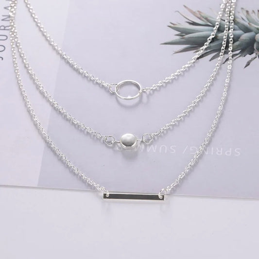 Multilayer Necklace Multi-element Metal Rod Circles Geometric Round Chokers Necklaces Women Jewelry