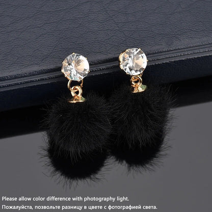 Boho Small Fluffy Ball Earrings Women’s Crystal Dangle Jewelry