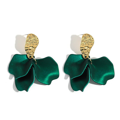 Gold Petal Flower Drop Earrings for Women