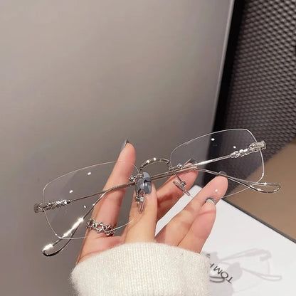 Transparent Square Rimless Blue Light Glasses Stylish Women