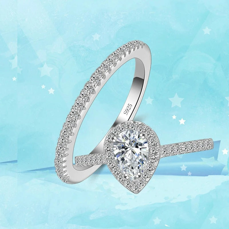 Women’s 925 Silver Ring Set Teardrop CZ Wedding Engagement Ring