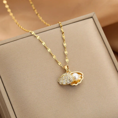 Fashion Summer Necklace Crystal Zircon Shell Imitation Pearl Jewelry