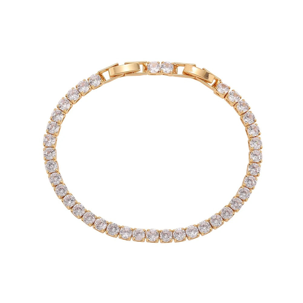 Luxury CZ Tennis Bracelet Round Crystal Stainless Steel Bangle for Women