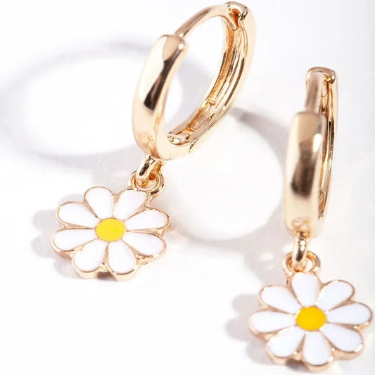 Gold Daisy Sunflower Hoop Earrings – Elegant Dangle Hoops for Women, Everyday & Bridesmaid Jewelry 🌼✨