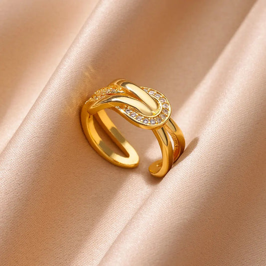 Gold Infinity Zircon Ring Adjustable Stainless Steel Wedding Jewelry for Women