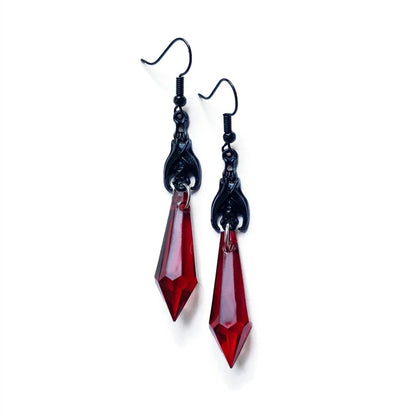 Black Earrings with Red Teardrop Beads, Earrings, Gothic Jewelry,Alternative Jewelry,Gothic Gift for Her,Bat Lover,Halloween