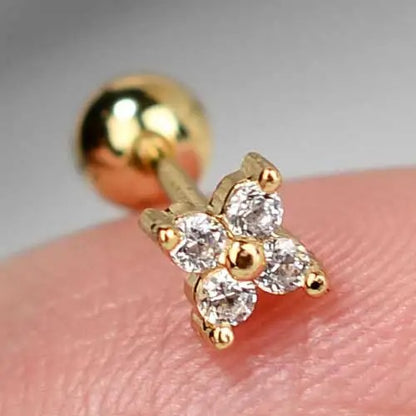 Crystal Flower Stud Earrings for Girls Sweet Red Zircon Cartilage Jewelry