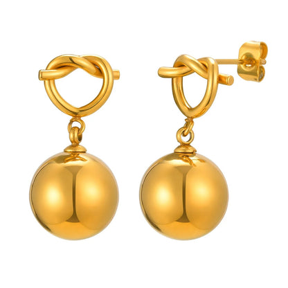 Stainless Steel Ball Dangle Earrings For Women Gold Color Twist Heart Earring Wedding Party Fashion Jewelry Gift