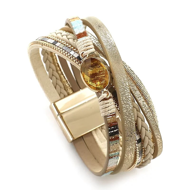 Crystal Cross Braided Leather Bracelet for Women Vintage Charm Multilayer Wrap Bracelets & Bangles Party Jewelry