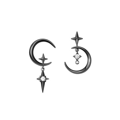 925 Sterling Silver Needle Crystal Earrings Moon Design Pendant Eardrop for Women Earring Stud Trendy Women Earring Dangle