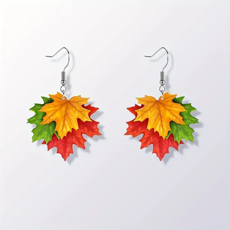 Chic Maple Leaf Earrings Acrylic Dangle Vintage Fashion Jewelry