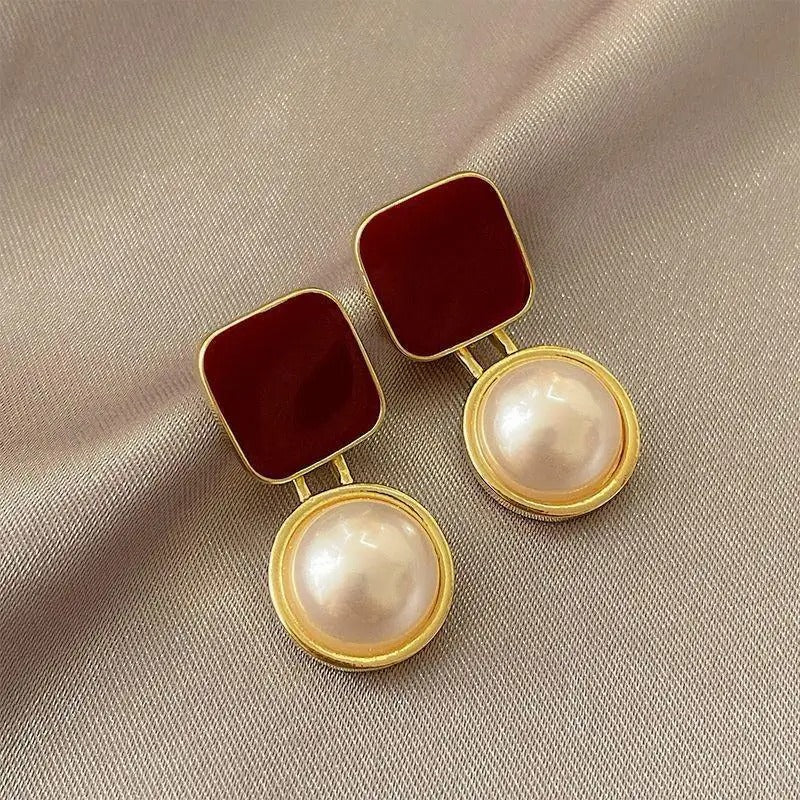 Vintage Square Earrings 925 Silver Red Blue Korean Fashion Jewelry