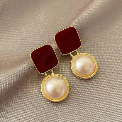 Vintage Square Earrings 925 Silver Red Blue Korean Fashion Jewelry