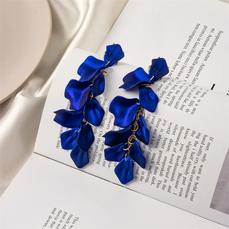 Petal Tassel Long Drop Earrings for Women Red Blue Dangle Jewelry Gift