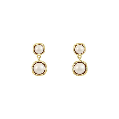 Retro Pearl Geometric Pendant Earrings for Women Korean Fashion Jewelry