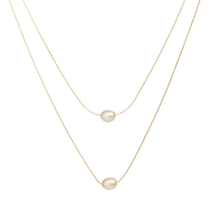 Stainless Steel New Fashion Exquisite Beaded Double Layer Imitation Pearl Chandel Chain Necklace and Stainless Steel Pendant
