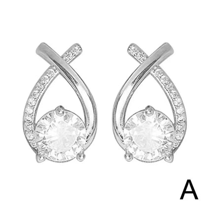 Korean Style Elegant Crystal Cross Stud Earrings for Women Girls Fishtail Hoop Earrings Gifts for Women