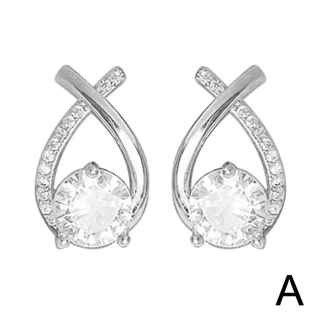 Korean Style Elegant Crystal Cross Stud Earrings for Women Girls Fishtail Hoop Earrings Gifts for Women