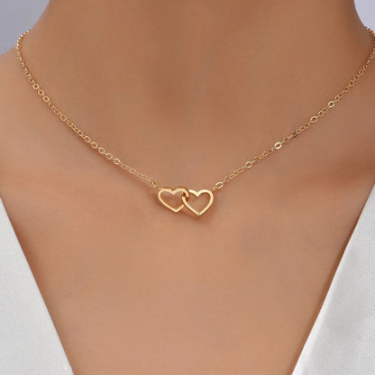 Tiny Double Hollow Heart Chain Necklace for Women Fashion Love Necklace Valentine's Day Jewelry