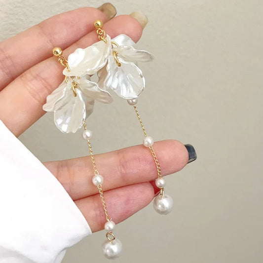 925 Silver Needle Elegant Temperament Modern Jewelry Simulated pearl Tassel Earrings For Women Fashion Accessories
