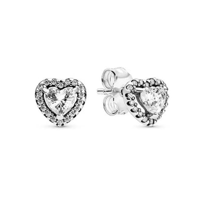 Pandora Sparkling Heart Halo Stud Earrings & Pendant Necklace Set - 45cm