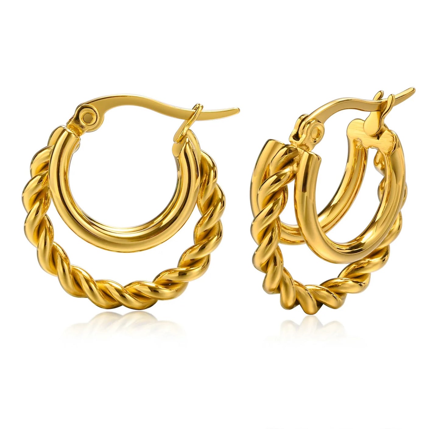 Trendy Gold Twisted Hoop Earrings Layered Rope Huggie for Women