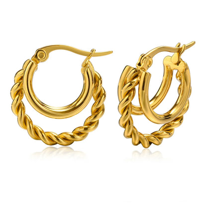 Trendy Gold Twisted Hoop Earrings Layered Rope Huggie for Women