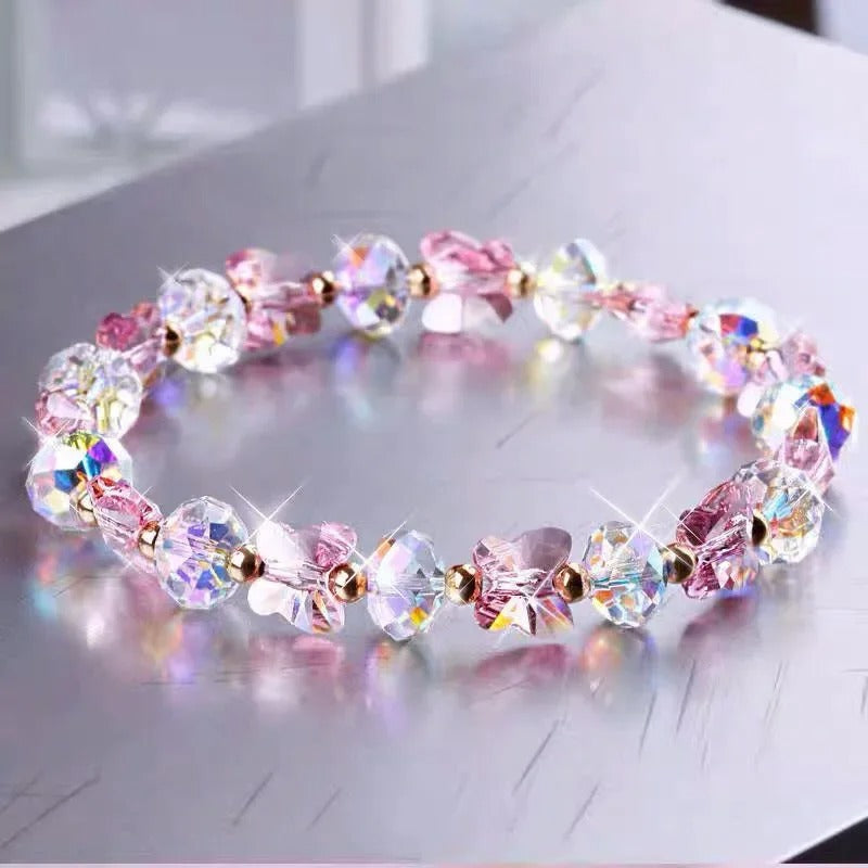 Butterfly Crystal Beaded Stretch Bracelet Women’s Elegant Jewelry