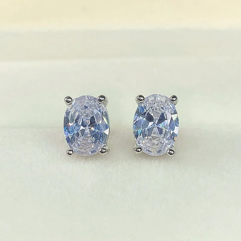 Stud Earrings with Oval CZ for Girls Daily Wear Ear Accessories Teens Low-key Women's Earrings Statement Jewelry