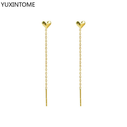 925 Sterling Silver Heart Tassel Earrings Long Chain for Women’s Fashion Jewelry Gift