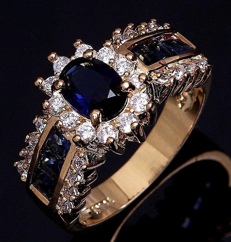 Luxurious Blue Red Zircon Rings Gold Color Unisex Wedding Anniversary Jewelry