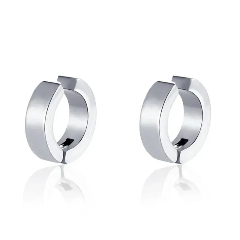 2pcs Punk Non Piercing Clip Earrings for Woman, Titanium Steel Stud Earrings Teens Hip Hop Style Ear Ring Jewelry Accessory