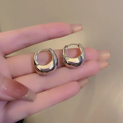 925 Sterling Silver Chunky Small Hoop Earrings Glossy Round Design