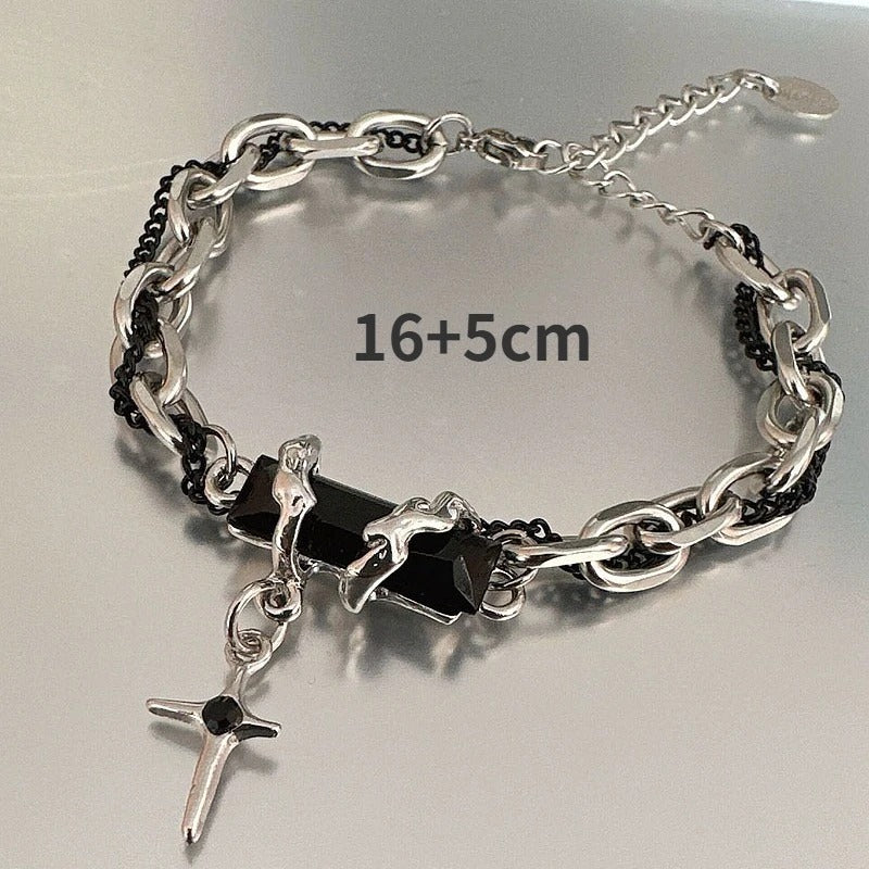 Couple’s Retro Black Zircon Star Bracelet Trendy Titanium Chain