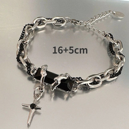 Couple’s Retro Black Zircon Star Bracelet Trendy Titanium Chain