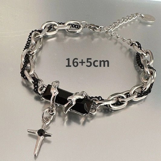 2025 Retro Black Zircon Star Bracelet for Women Men Gifts Trend Titanium Steel Chain Unisex Goth Jewelry New Couple Accessories