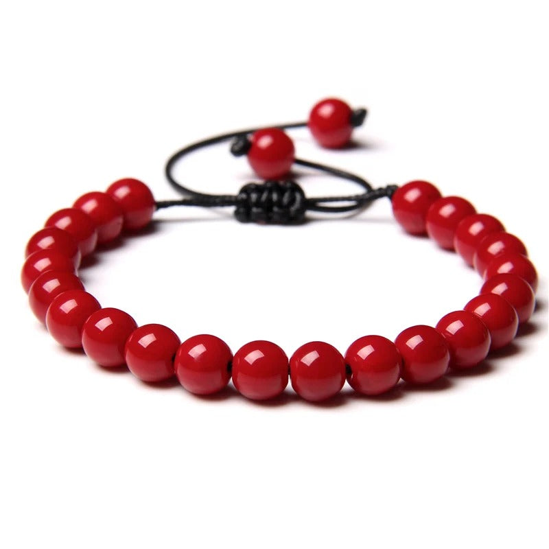 Adjustable Red Stone Bead Bracelet Braided Rope Jewelry for Women