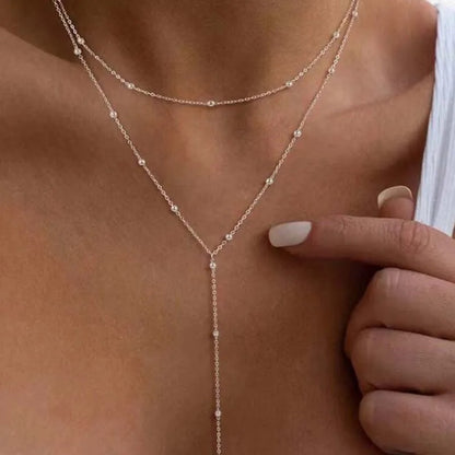 Gold Y-Shaped Sun Pendant Necklace Zircon Tassel
