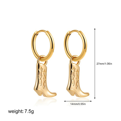 Vintage Cowboy Boot Dangle Earrings Women Gold Plated Hoop Jewelry
