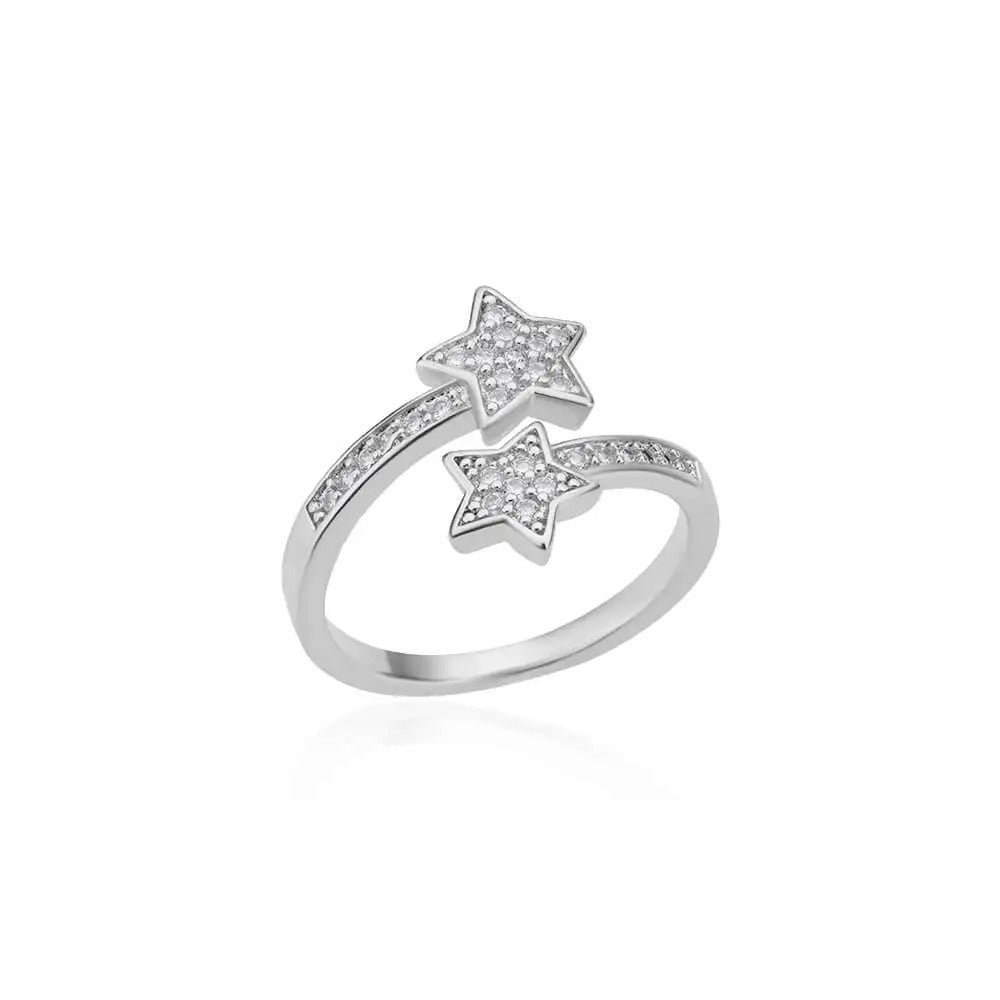 Zircon Double Star Ring Trendy Y2K Gold Stainless Steel Jewelry for Women & Girls 2025