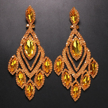 Large Orange Rhinestone Drop Earrings Women Luxury Jewelry