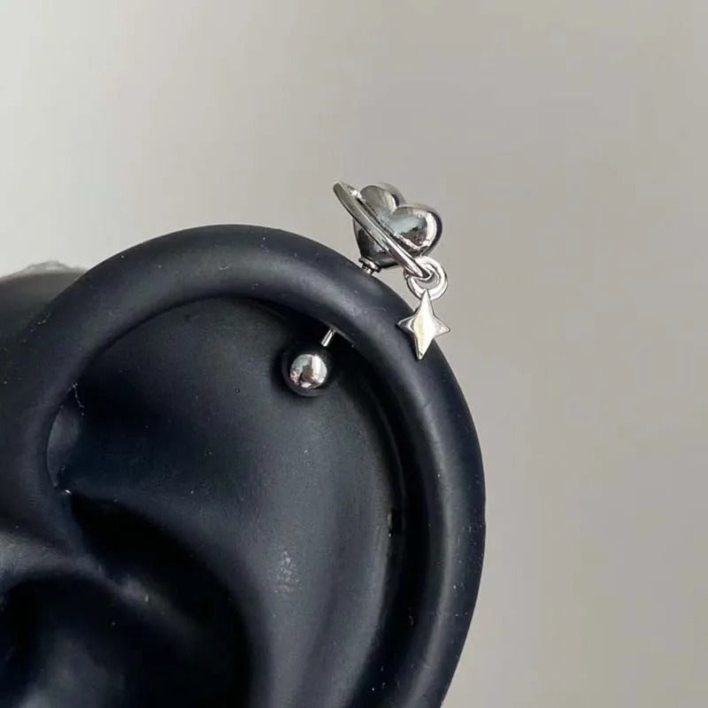 1Pc Stainless Steel Heart Planet Ear Bone Nail for Women Punk Silver Color Love Four Pointed Star Earrings Y2K Jewelry Gifts
