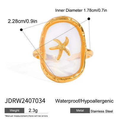 Women’s Hammer Pattern Starfish Ring Ocean Wind Gold Plated Ring