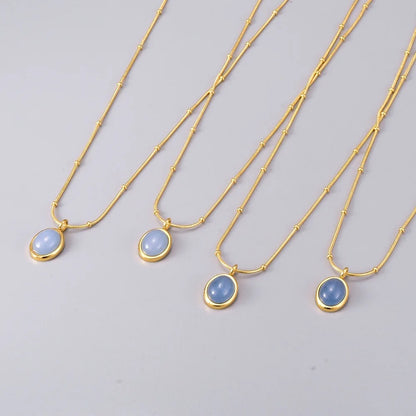Star Sea Blue Oval Aquamarine Necklace collarbone Chain stainless steel plated 18K gold