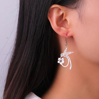 Women’s Hummingbird Flower Pendant Earrings Gold Animal Jewelry Gift
