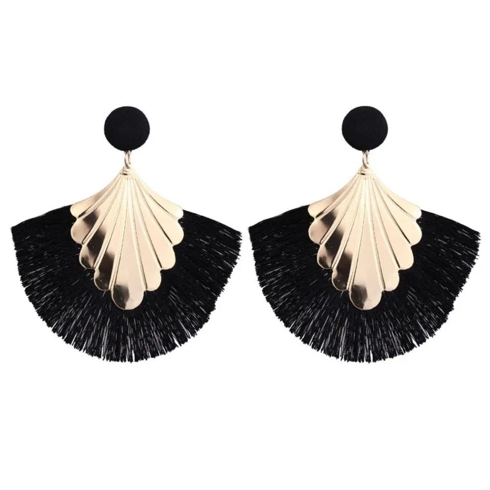 Exaggerated Fan Shaped Tassel Earrings Women Boho Fashion