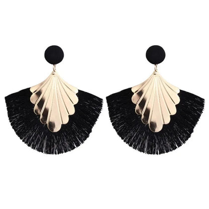 Exaggerated Fan Shaped Tassel Earrings Women Boho Fashion